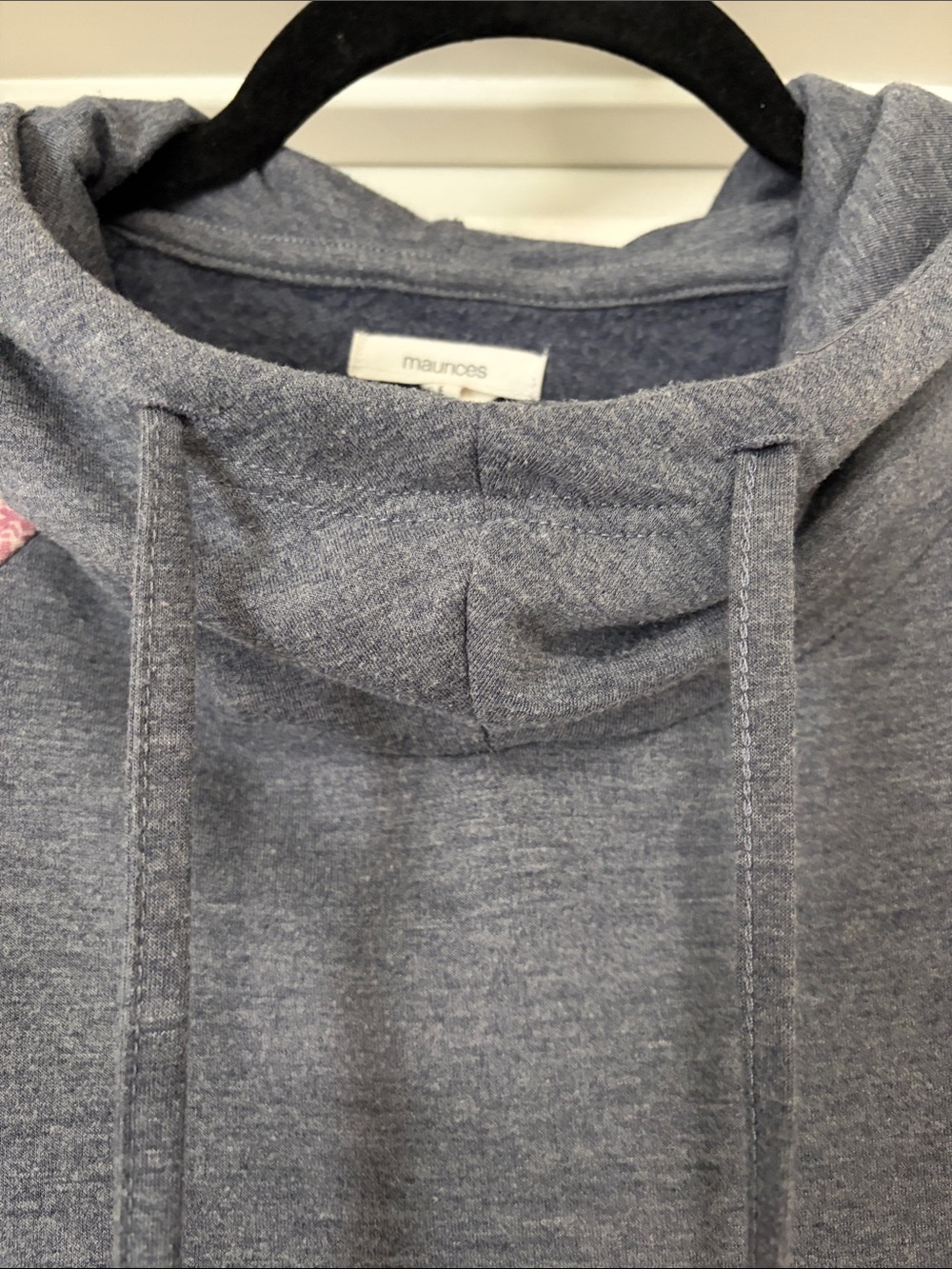 Maurices Heather Blue Pullover Hoodie with Floral Patchwork Sleeves - Picture 3 of 5